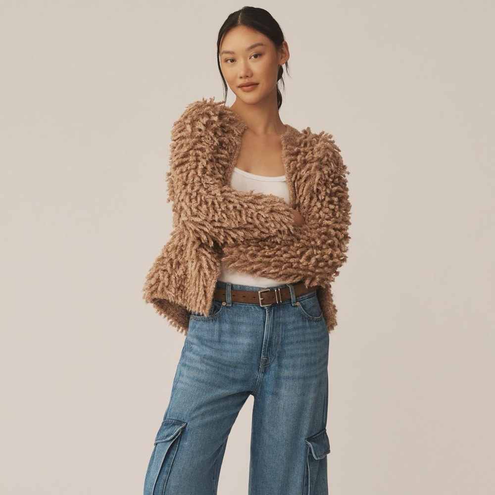 NEW Anthropologie Pilcro Loop Bomber Cardigan in Taupe - Medium